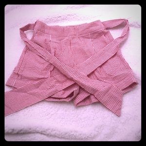 Red and white striped seersucker shorts